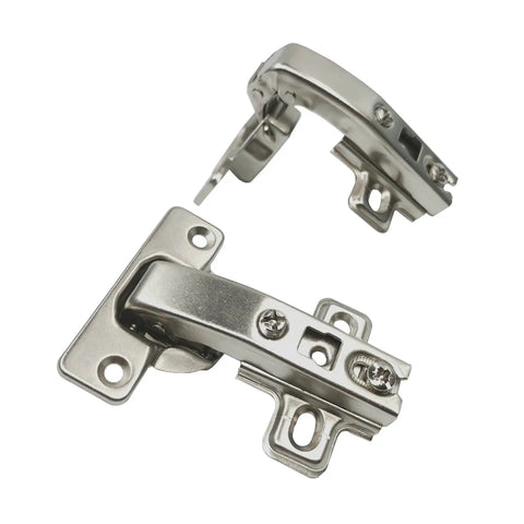 Heavy Duty Inset Blind Corner Hinges 95 Degree Opening 35 Mm Round Cup Steel Concealed Furniture Clips Pack Of Eight viewed from the side.