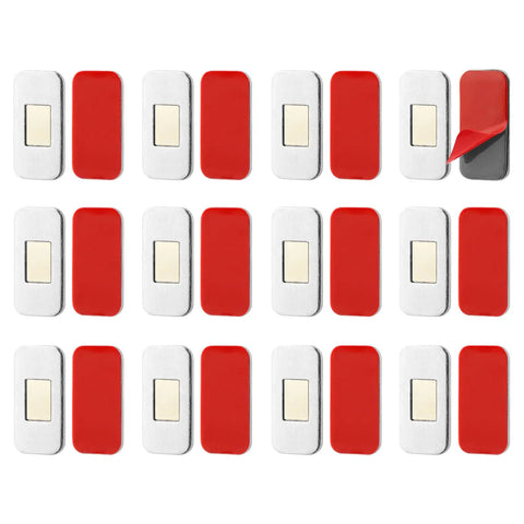 12 Pack No Drill Magnetic Cabinet Catches Ultra Thin Stainless Steel With Strong Adhesive For Kitchen Bathroom Closet And Rv Door Catching Solutions displayed on a white background.