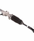 Steering Gear Box Assembly For EZGO TXT Golf Cart Gas And Electric 36V And 48V Fits Freedom Fleet Valor 2001 And Up Includes Rack Ball Joint OEM 70964-G01 70964-G02 70695-G01 seen from a side angle showing rod and ball joint connection.