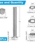 Beefy 20 Sets Heavy Duty Stainless Steel 1/4-20 X 2 Hex Head Screws Bolts Set With Nuts Flat Washers And Spring Lock Washers