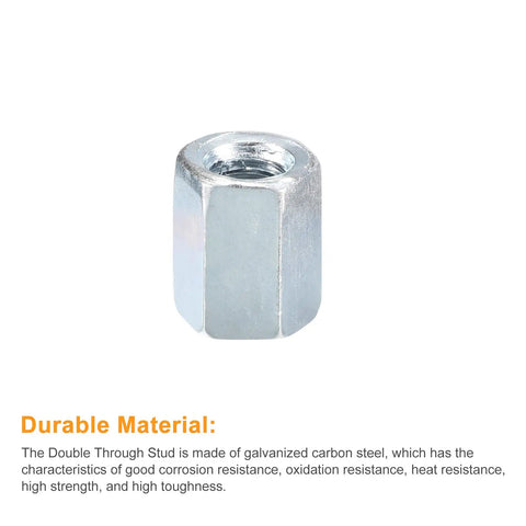 No Fuss Heavy Duty Galvanized Steel M6 Coupling Nuts Pack Of Ten Hex Threaded Rod Connectors For Furniture Projects And Weekend Builds Straight Up Tough Hardware close-up of a single galvanized steel coupling nut.