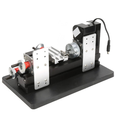 Fabater Mini Metal Lathe 24W High Precision Engineering showing motor and adjustable handwheel on a durable base.
