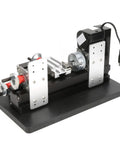 Jiawu Mini Metal Lathe Machine 24W High Speed 20000 RPM showing metal construction and precision scale for engraving.