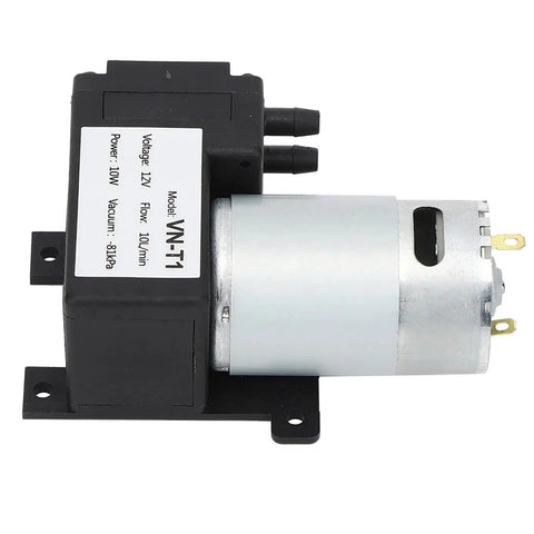 Compact Dc 12V Mini Vacuum Pump With Whisper Quiet Silent Design For Pipes And industrial Gear No Fuss Setup Yields A Sturdy 10L Min Airflow And Solid 81Kpa Suction, showing 12V motor and lightweight design.