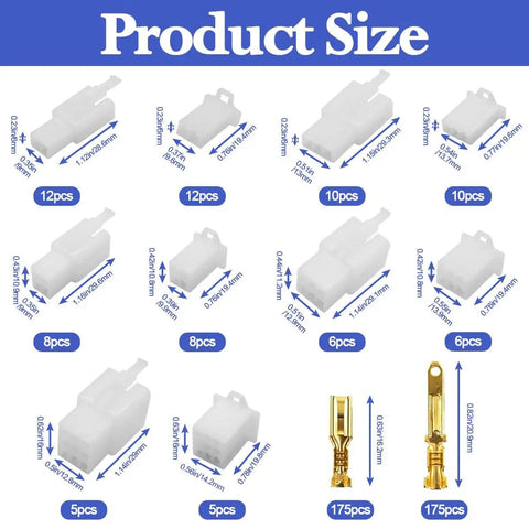 Automotive Electrical Wire Connector Kit 432 Pcs 2.8mm Assortment with size specifications for plugs and pin connectors