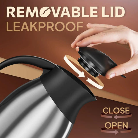 Thermal Insulated Coffee Carafe Pitcher 51 Oz Vacuum Double Walled Stainless Steel Thermos with removable leakproof lid