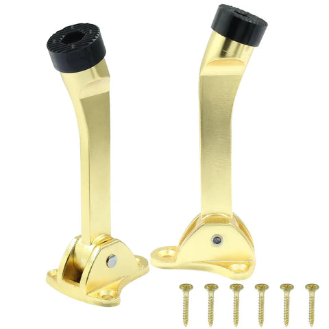 Kickdown Door Stopper 4 Inch Heavy Duty Door Stop 2 Pack With Mounting Screws And Screwdriver Zinc Alloy Brushed Satin Finish Non Slip Rubber Tips For Secure Hold Open And Prevent Slams gold finish with screws