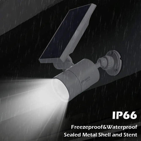 Solar Motion Sensor Flood Lights Outdoor 1400-Lumen 9W Equivalent Aluminum Security Spotlight White shown in rain