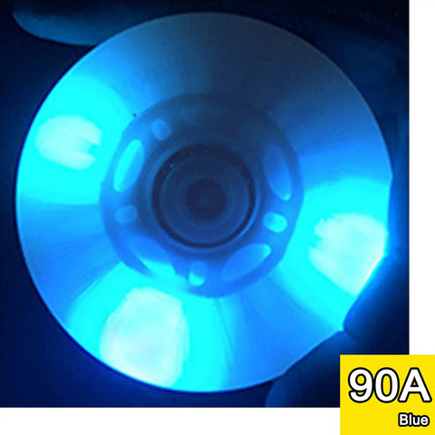 Glow In The Dark Inline Skate Wheels 76mm And 80mm With ABEC 9 Bearings For Indoor And Outdoor Use 4 Pack In Blue glowing detail