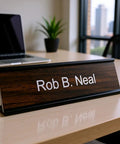 Laser Engraved Personalized Office Name Plate With Wall And Desk Holder 2x8 Inches Customizable Name Tag on office desk