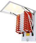 Electric Attic Stair Pull Down Ceiling Ladder Titanium Magnesium Alloy Folding Loft Step Telescopic Extension Access in use.