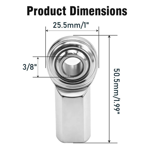 Heavy Duty 3/8 Inch Bore Rod End Bearings With Right Handed Female Thread And Jam Nuts Built Like A Tank For Hydraulic Auto Machinery Rock Solid Wear Resistant Steel Construction 2 Pack dimensions illustration showing 3/8" bore and size measurements.