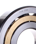 Close-up of Angular Contact Ball Bearing 40 Degree Contact Angle Single Row Open Cage Normal Clearance 90mm Bore 225mm Outer Diameter.