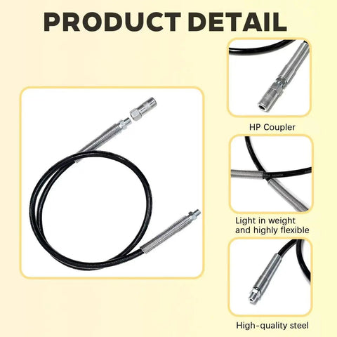 Pro Grade 42 Inch Flexible Grease Gun Hose Extension With Coupler For 10000 PSI, 1/8 Inch NPT Threads, Replacement Hose