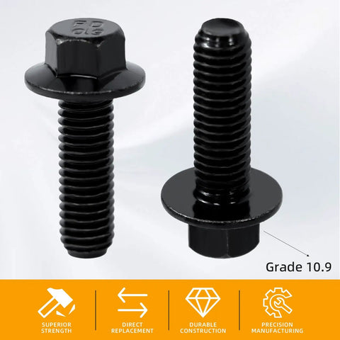 Close-up of Grade 10.9 bolts from 12 Piece 5.3 and 6.0 LS Exhaust Manifold Bolts Set 551696 for GM LS1 LS2 LS3 LSX LT Engines.