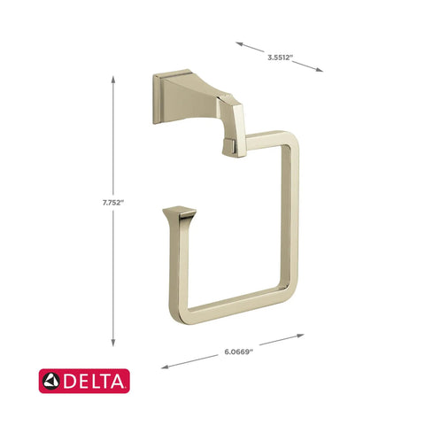 Dryden Towel Ring In Polished Nickel Finish Measures 7.75 By 6 By 3.5 Inches Extends 3.25 Inches From Wall With 6 Inch Square Mount