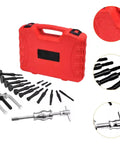 Hardened Steel Blind Inner Bearing Puller 16 Pc Kit Sliding Hammer Screw Adapters For Parts Heavy Duty Handles Jobs Like A Pro Grab Badass Extraction Set Remove Bearings Fast No Damage Keep Rides Rolling Smooth When You Hit Tight Spots During Work, red case with tools