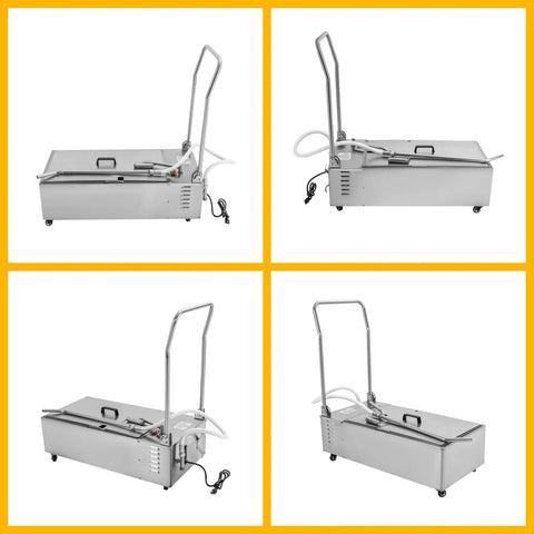 Professional Commercial Deep Fryer Oil Filtration System Cart With Heavy Duty Stainless Steel Machine and Powerful Pump, side view.