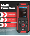 Total Slamdunk 3 In 1 Stud Finder Wall Scanner showing multi-function features and laser measurement mode on LCD screen.