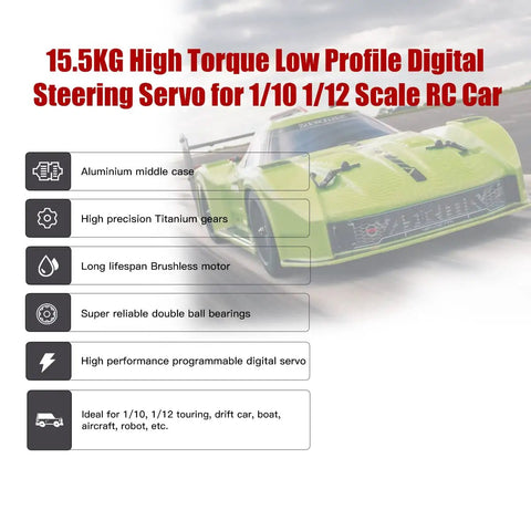 Beefy Low-Profile Brushless Digital Metal Gear Steering Servo For 1/10 And 1/12 RC Cars Trucks And Planes, features overview