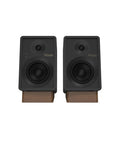 GX30ARC Powered Speakers With USB C, Optical, Line Phono, HDMI ARC And Bluetooth 5.3 LE Audio, front view on wooden stands