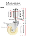 Slick Glide 4 Inch Retractable Factory Door Caster Nylon Spring Shock Absorbing Wheel With Telescopic 30 Mm Stem shown with measurements.
