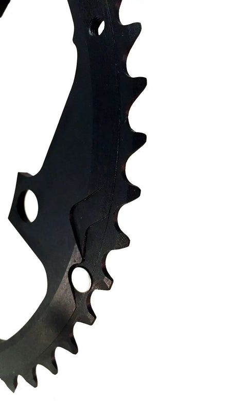 Close-up of 130mm BCD 5 Bolt SharkTooth Pro CXR Chainring for Road and Cross Bikes 48 Tooth Made in USA with Lifetime Warranty CNC Machined