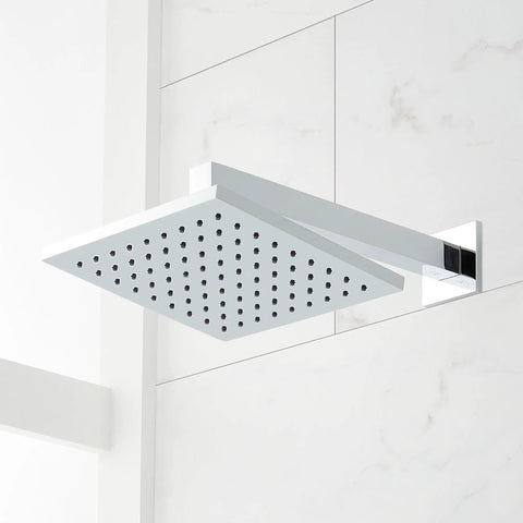 Slick Matte Black Hibiscus Thermostatic Shower System With 1.8 GPM Flow Control sleek square shower head design. 