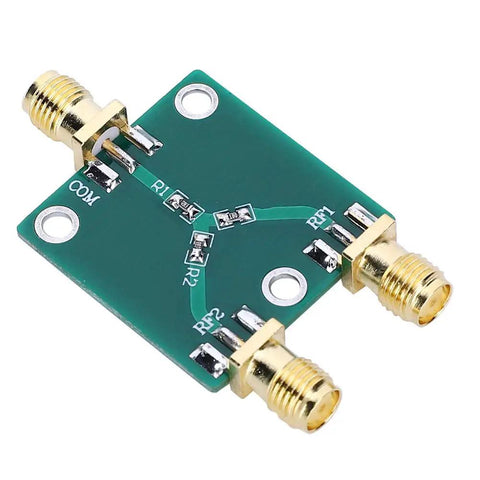 Top Shelf Slick 2 Way Rf Power Divider Module Dc To 5Ghz Broadband Signal Splitter for industrial setups, green PCB with gold connectors.