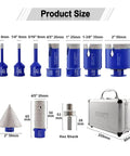 SHDIATOOL diamond drill core bit set, 10 pcs with hex shank adapter, blue bits and case, sizes 6/8/20/25/35/50 mm