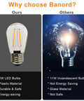 Comparison of 2W LED bulb and 11W incandescent in focus keyword, showing energy saving and durability benefits.
