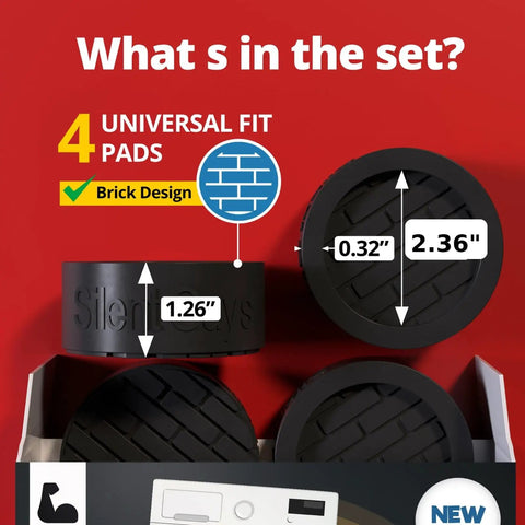 Go To Ultra Low Profile Anti Vibration Pads For Washing Machines And Dryers 4 Pack showing dimensions and brick design