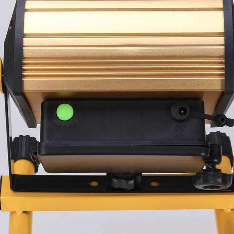 Spot Lighting Rechargeable Cordless Led Work Light Portable Floodlight, showing the power button and battery compartment.