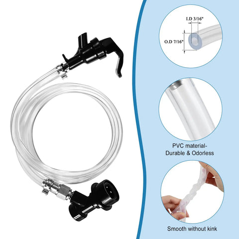 3 Foot Ball Lock Beer Line Kit For Corny Keg With Quick Disconnect Picnic Tap Faucet And Cornelius Beer Tube Leak Resistant PVC Liquid Beer Hose Assembly For Your Home Kegerator And Weekend Parties, clear PVC tubing.