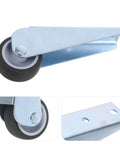 Close-up of a 5pcs Wooden Gate Wheel Side Mount Caster with 1.5 Inch Rubber Rollers featuring a silver metal bracket and smooth black roller.