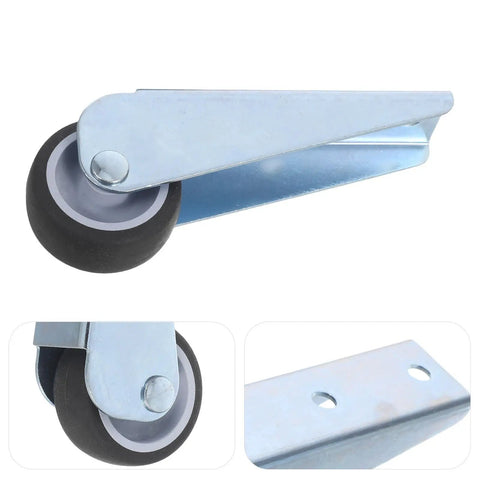 Close-up of a 5pcs Wooden Gate Wheel Side Mount Caster with 1.5 Inch Rubber Rollers featuring a silver metal bracket and smooth black roller.