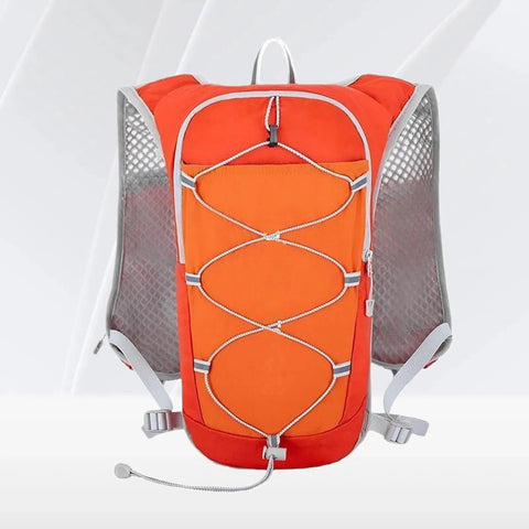 Trail Ready Hydration Vest With Adjustable Chest Straps, Lightweight Pack, orange design, reflective mesh, outdoor fitness gear