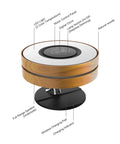 Bedside Lamp With 10W Wireless Charger And Bluetooth Speaker, Digital Clock, Stepless Dimming, wood finish, top view showing features