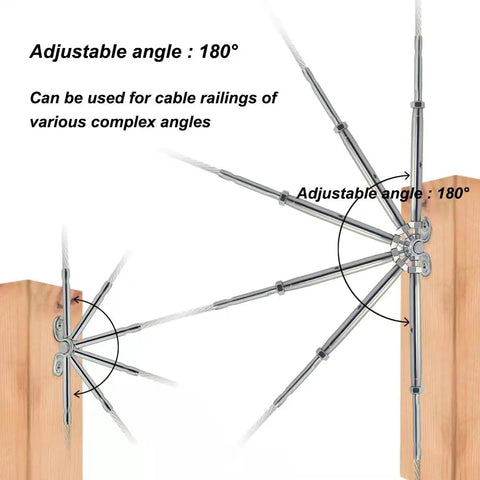 Stainless Steel Cable Railing Kit for 1/8 Inch Cable, 30 Pairs, T316 Marine Grade, 180 Degree Adjustable Turnbuckle Base on wood post