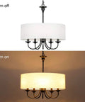Five Light Traditional Chandelier With White Linen Drum Shade Dope Adjustable Height Oil Rubbed Black Finish Modern Ceiling Light Fixture