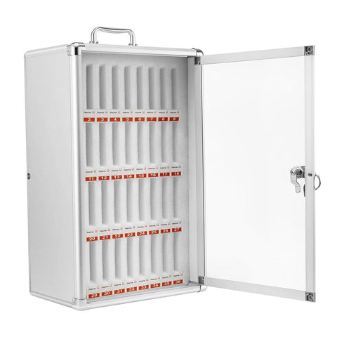Built Different 36 Slot Cell Phone Locker With Heavy Duty Aluminum Frame open door revealing slots for large phones.