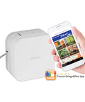 Total Game Changing Smartphone Color Label Maker Featuring Bluetooth Wireless Sync Plays Nice With Any iPhone Or Android Device And Prints Dead Simple Custom Stickers Plus Bold Graphic Tags Directly From Your Pocket Sized Screen, showing compact printer and smartphone app.