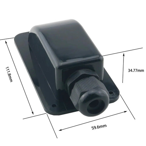 Weatherproof ABS Solar Rugged All Terrain Tough Cable Entry Gland Bent Connector For Caravan RV Marine Boat Yacht Rooftop Installations IP68 Waterproof Outdoor Use Black with dimensions shown and black finish