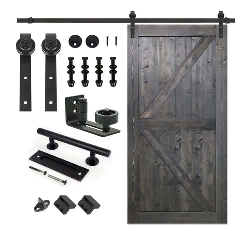 Spruce Barn Door 42 In By 84 In Deep Gray Finish With 8 Foot Sliding Hardware Kit Solid Wood for study office living room.