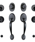 Two Pack Iron Black Front Double Door Handleset With Knob And Single Cylinder Deadbolt Keyed Entry Plus Dummy Non Lock Handle Set