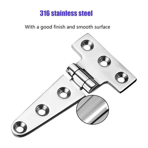 Self Closing Reversible Door Hinge For Marine Use, Heavy Duty T Hinge, Stainless Steel With Screws, Smooth Sliding Bearing