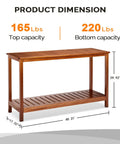 Solid Wood Outdoor Console Table With Two Tier Design For Patio Porch And Entryway Natural PU Lacquer Finish Weather Resistant
