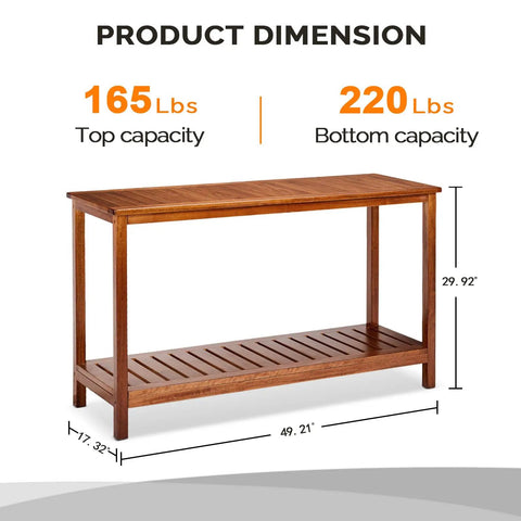 Solid Wood Outdoor Console Table With Two Tier Design For Patio Porch And Entryway Natural PU Lacquer Finish Weather Resistant
