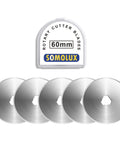 Pro Grade 60mm Rotary Blades Replacement 5 Pack For OLFA Fiskars TrueCut DAFA Cutters with Japanese steel blades