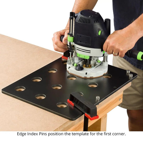 Operator using Nailed Your Gridwork Projects With This Top Shelf USA Made Woodworking Hole Boring Jig on a flat surface.